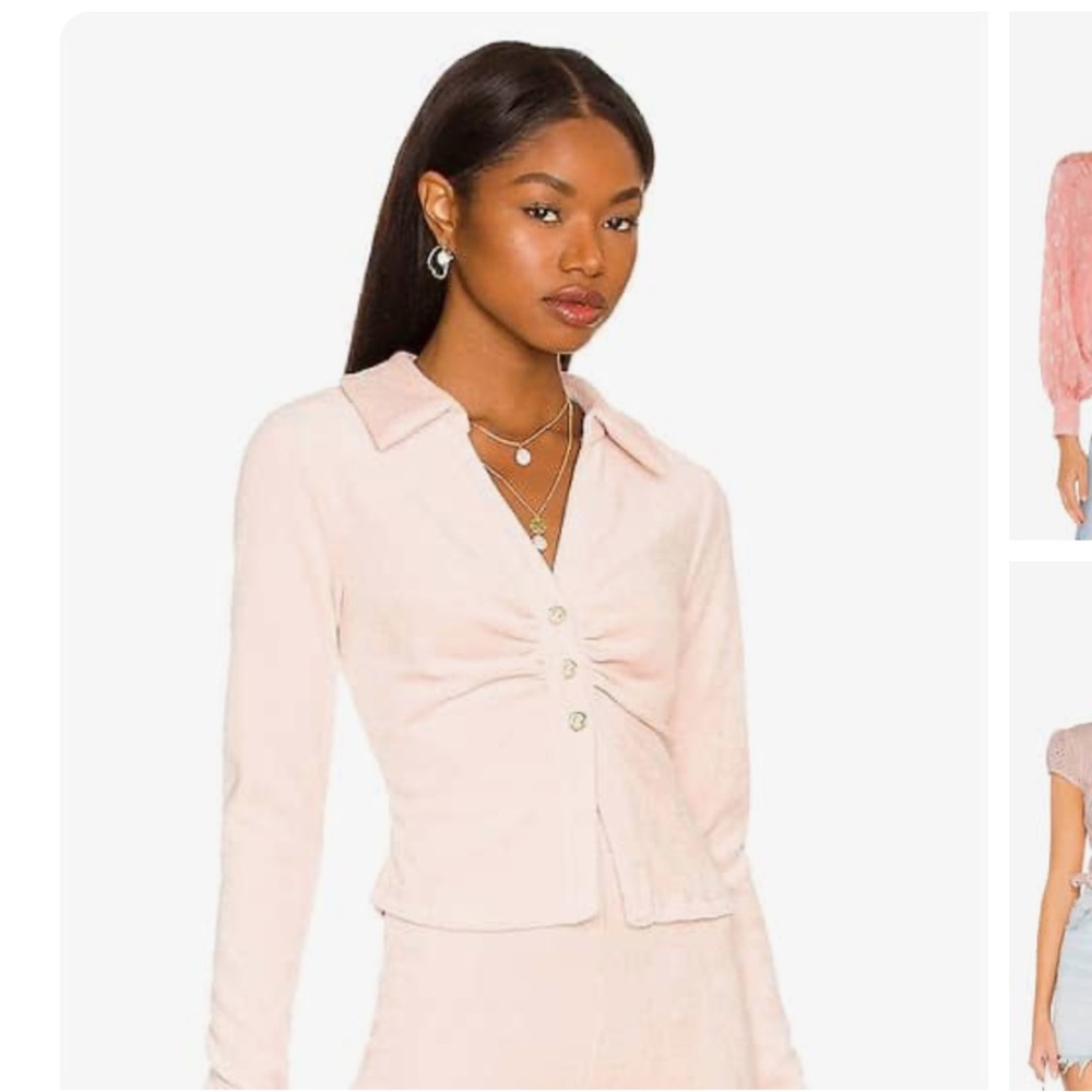 Majorelle Size XS Cropped Light Pink Velvet button down Vneck Long Sleeve Collar